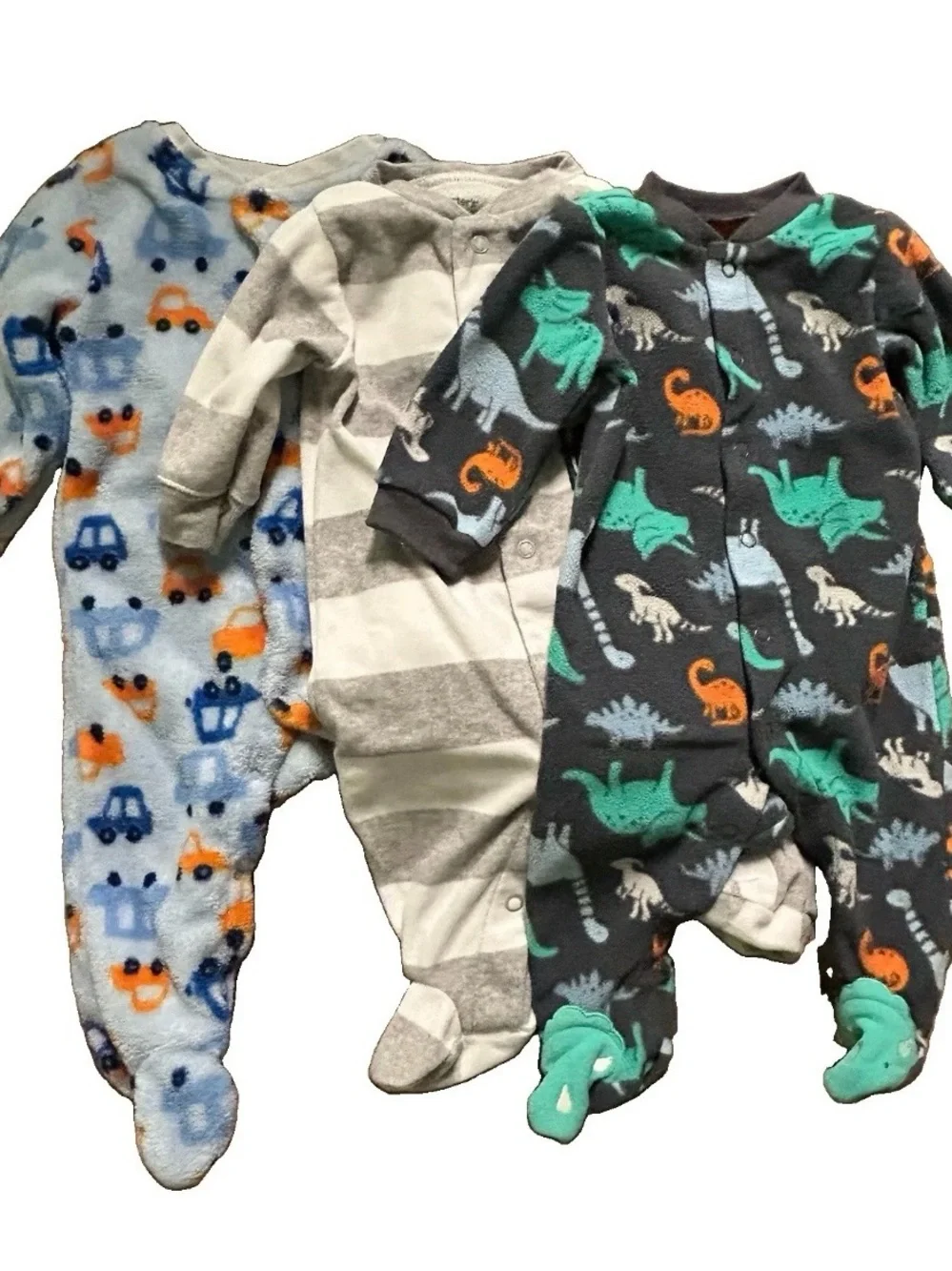 Baby Boy Fleece Footie Pajamas Cars Stripes, Dinosaurs Size 0-3 Months